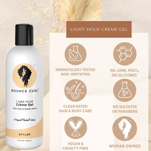 MyCurls.gr-Bounce Curl Light Hold Creme Gel 355ml https://mycurls.gr/products/light-hold-creme-gel-355ml Light Hold Creme Gel είναι ένα ελαφρύ τζελ styling με ελαφρύ κράτημα. Που δεν βαραίνει τα μαλλια και θα κλειδώσει το σχήμα της μπούκλας σας για μεγάλο χρονικό διάστημα, μειώνοντας το φριζάρισμα. Ενα από τα μυστικα έλαια που βοηθούν στην υγρασία είναι το black seed oil (μαύρο σπορέλαιο) της Μέ…